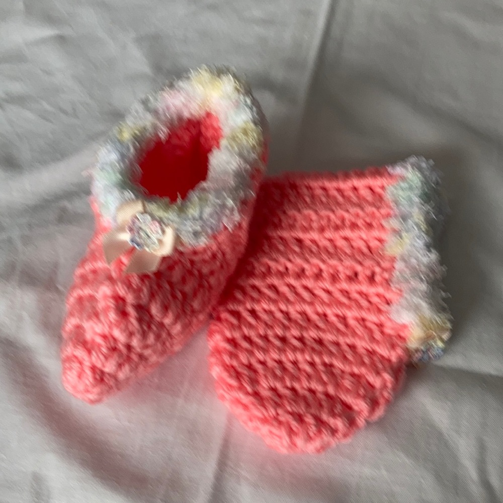 Hand crochet baby slipper